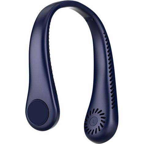 Ventilatore da collo blu ultra silenzioso, leggero e portatile, con batteria a lunga durata, alimentazione USB e 3 potenti velocità. (1/3)