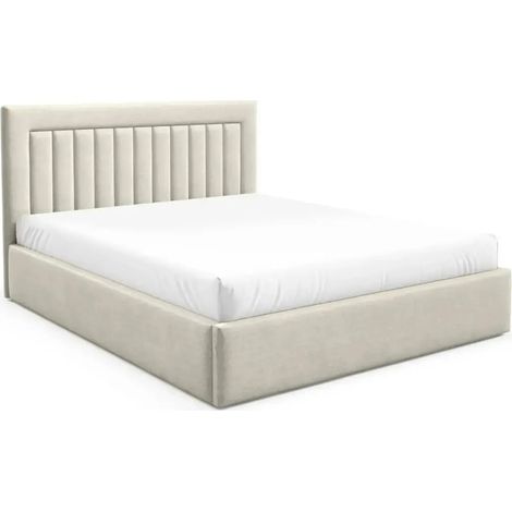 CAMILLE - Lit coffre tissu velours 160x200cm - Beige (1/5)