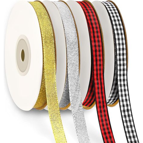 Ruban de Noël 4 rouleaux 100 yards chacun large festif pour loisirs créatifs. 10 mm (1/5)