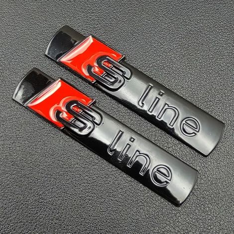 (Noir brillant, lot de 2) 2 autocollants S-Line en métal 3D avec logo S-Line, compatibles avec les ailes de voiture Audi A1, A2, A3, A4, A5, A6, A7, Q2, Q3, Q5, Q7, SQ5, RS5 et TT. Accessoires (1/4)