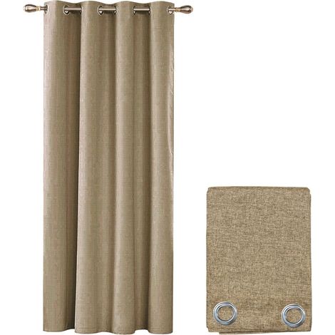 Tenda Porta Finestra 140x280 cm Tessuto Intrecciato Semitrasparente Coprente Occhielli Acciaio - Tortora