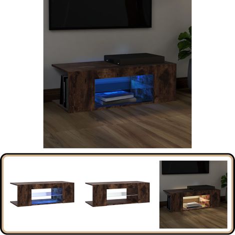 Meuble TV avec lumières LED Chêne fumé 90x39x30 cm - Meuble Tv - Meuble Téléviseur - Télévision - Unité Murale - Armoire Multimedia