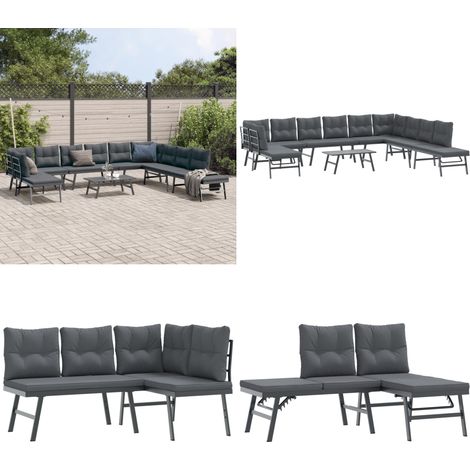 6-tlg. Garten-Sitzgruppe mit Kissen Schwarz Stahl - Gartenzubehör - Gartenmöbel - Gartenbank - Balkonmöbeln - Outdoor Möbel - Home & Living (1/5)
