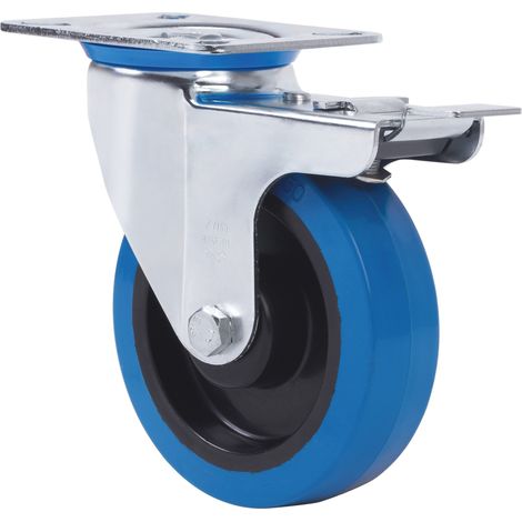 rueda giratora placa freno 10zvlfd100-pgmr poliamix-goma azul eje rodillos