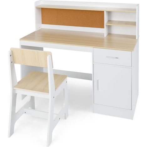 Kids Study Desk and Chair Set Student Table and Chair-Natural