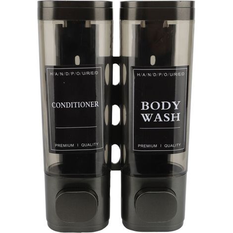 Distributeur de savon à pompe à pression mural 300ml ABS double tête Transparent vue shampoing gris (1/5)