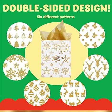 Lot de 12 sacs cadeaux de Noël en aluminium avec papier de soie et étiquettes pour cartes de visite, cadeaux de Noël, chaussettes de Noël