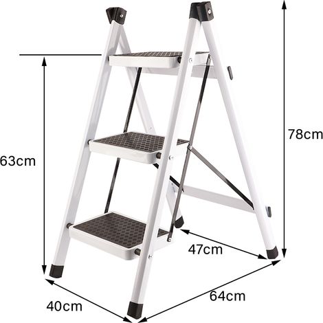 Escabeau pliant 3 marches antidérapant, imperméable et antirouille, blanc (1/5)