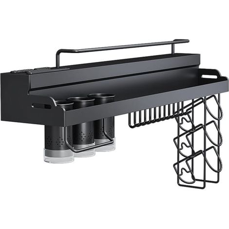 Étagère Murale Polyvalente pour Cuisine (40cm-Porte-tasses 2 Porte-couteaux mural)Support mural sans perçage, étagère pour épices (1/5)