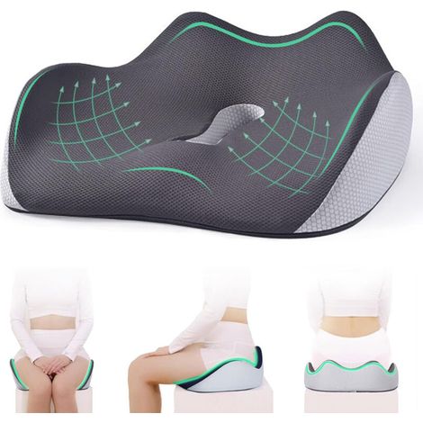 Coussin de Siège en Mousse à Mémoire de Forme - Coussin Chaise Bureau Ergonomique pour Auto Voiture Fauteuil Roulant pour Soulager Douleurs au Dos, Aux Hanches et Au Coccyx
