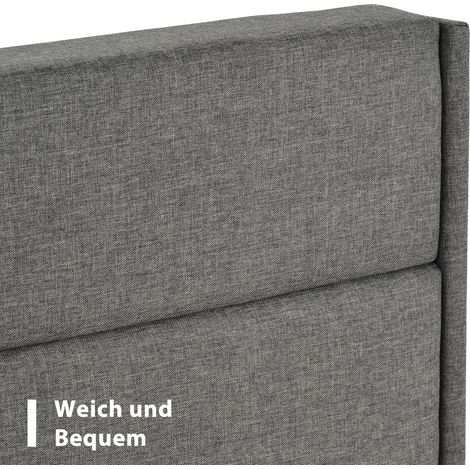 Lit double rembourré 90x200 cm avec sommier et tête de lit, tissu lin gris, design moderne intemporel, cadre de lit pour adolescent, literie élégante et confortable. (1/5)