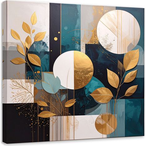 Wandbild Abstrakt Kreise Blätter in Türkis und Beige 20x20 (1/5)