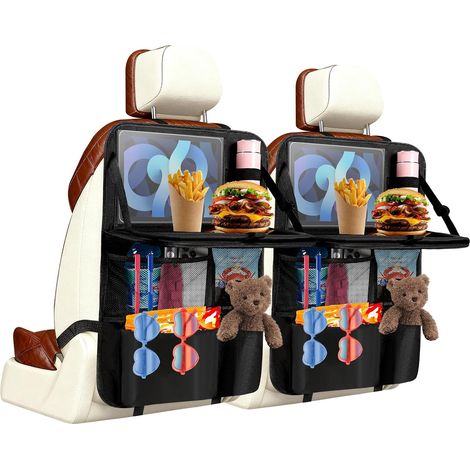 Organisateur de Siège avec Table Pliante pour Enfant, Protection Siège Voiture Enfant Imperméable avec Pochette Tablet, Rangement Arrière pour Console de Jeux et Jouets pour Voyages (Lot de 2) (1/5)