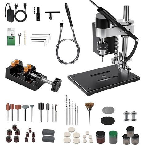 Mini Perceuse à Colonne, 200W Perceuse d'Établi, 7 Vitesses Réglables, Réglage Hauteur 50mm, Mandrin Perçage 0,6-6 mm, Course Perçage 50 mm, Moteur 775 pour Métal, Bois, Acrylique, Aluminium (1/5)