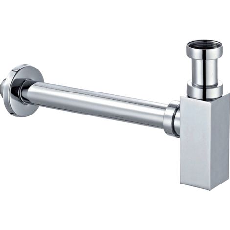 Sifone d'arredo in acciaio cromato quadro per lavabo