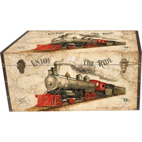 baule in legno vintage bellahome rivestito in ecopelle fantasia "transport" grande 69x40x44 cm