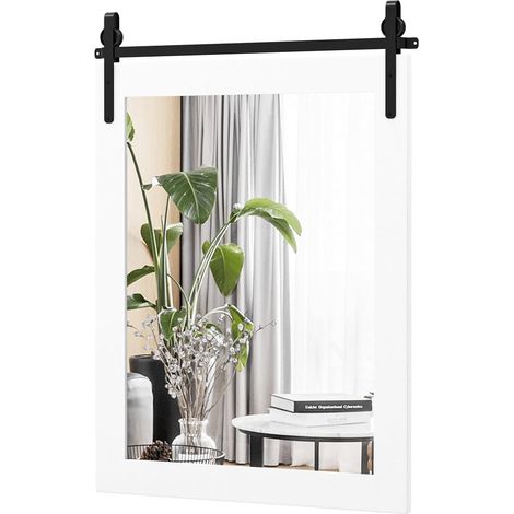 COSTWAY Rechteckiger Spiegel mit Holzrahmen, 76,5 x 56 cm, Rustikaler Wandspiegel, Unbrechbarer Hängespiegel mit Metallhalterung, für Flur, Wohnzimmer, Schlafzimmer (Weiß) (1/5)