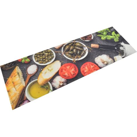 Tapis de cuisine lavable, motif vin et gastronomie, 60 x 180 cm, velours