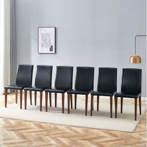 Set di 6 sedie da pranzo nere e noce in similpelle, design moderno - CHICFURN (1/5)