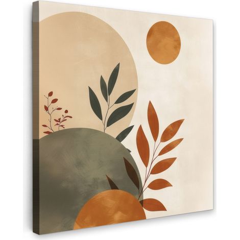 TABLEAU SUR TOILE Formes - Rondes - Feuilles - Beige Tableau Chambre Adulte 90x90 cm