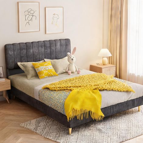 Tête de lit coloris gris en tissu métal 200 x 140 x 133 cm (1/5)