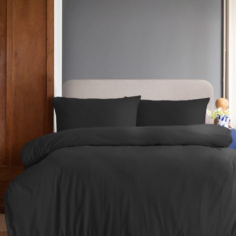 Housse de Couette 3 pièces Super Douce 155x220 cm + 2 taies d'oreiller 40x80 cm, 100% Microfibre brossée, Noir (1/5)
