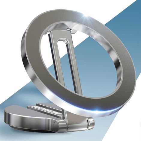 Support Téléphone Voiture Pliable – Fixation par Aimant (20x N52) et Rotation à 360° – pour Tableau de Bord Bureau ou Autres Surfaces - Silver (1/5)