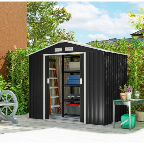 Abri de Jardin 2,42 m² - Remise pour Outils avec Fondation - tôle d'acier Gris - cabanon Porte verrouillable