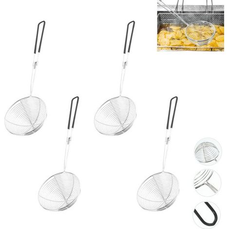 Lot de 4 passoires en acier inoxydable - Passoires à fondue - Paniers à fondue - Passoire à fondue - Argent - Idéales pour la cuisson et l'égouttage des pâtes, ustensiles de cuisine pour un usage dome (1/5)