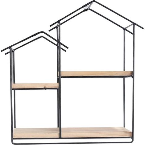 Étagère murale décorative - 3 étagères en bois - Métal - Noir - 28 x 24 x 12 cm - Décoration murale (1/5)