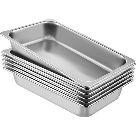 Bac Inox Alimentaire Lot de 6 Plats à Four en Acier Inoxydable 13L Épaisseur 0,8mm Bac Poli Rectangulaire Effet Miroir Aliments Chauds et Froids pour Cuisine de Restaurant Gril Gâteaux Tartes (1/5)