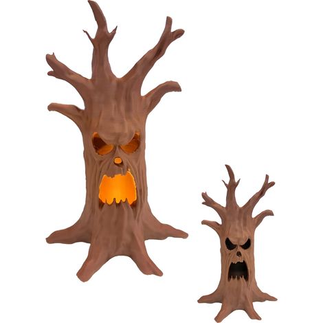 Tronc d'arbre hanté décoratif pour les fêtes d'Halloween, adapté à diverses occasions, ornement lumineux - 1 pièce