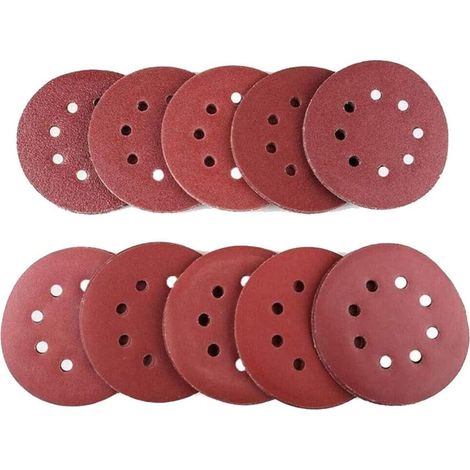 Disque abrasif 125mm papier de verre rond 8 trous, lot de 10 pour ponçage métal bois, feuille abrasive grain 120, outillage professionnel. (1/5)