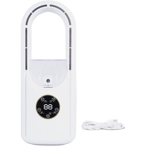 QORVA- Ventilateur sans lame, réglage à 6 vitesses, réservoir d'eau de 100ml, ventilateur de refroidissement par brumisation de Table USB silencieux avec synchronisation blanc (1/5)