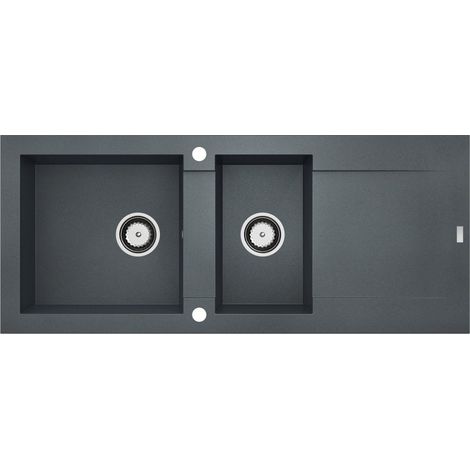 Carea Cuisine & Bain – Évier granit 2 bacs réversible 118x50,5 cm – Résistant aux chocs et rayures – Facile à entretenir – Système de vidage automatique