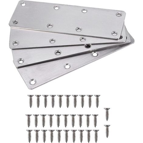 CREA 4 Pcs Straight Bracket Flat Mending Plate Stainless Steel Brace With Screws For Furniture Wooden Do