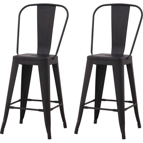 Hobag – Lot de 2 tabourets de bar industriel avec dossier – Hauteur assise 63 cm – Métal noir – Repose-pieds pour confort (1/3)