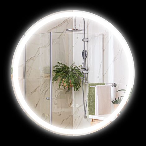 Miroir rond lumineux LED de salle de bain Ø 60 cm mural avec éclairage 3 couleurs interrupteur tactile 29W blanc argent (1/5)