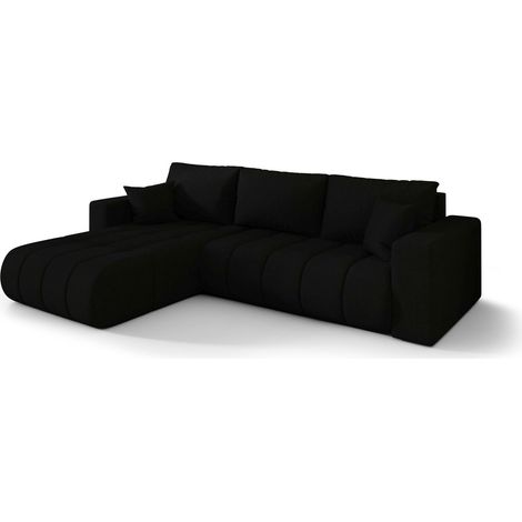 Canapé d’angle velours chenille convertible avec coffre ORIA angle gauche-Noir-angle gauche (1/5)