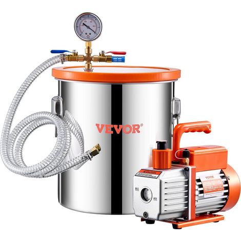 Kit chambre à vide de 19 L (5 gallons) et pompe de 100 L/min (3,5 CFM), chambre en acier inoxydable, kit de dégazage avec pompe à vide monobloc, couvercle en acrylique, huile et tuyau de 1,5 m (4,92 p (1/5)