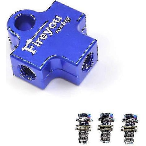 Raccord en T pour flexible de frein hydraulique, compatible avec les systèmes de freinage de motos, quads et mini-motos (bleu). (1/5)