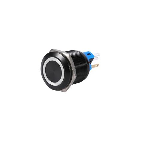 Interruptor pulsador autoblocante impermeable de 22 mm y 12 V/24 V con LED blanco