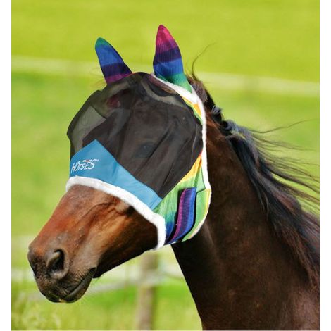 Pony, Multicolor: Maschera antimosche in rete con copriorecchie e imbottitura Arcobaleno modello Fly Shield (1/2)