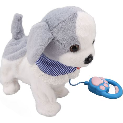 Chiot interactif en peluche électronique avec télécommande et laisse, qui marche et aboie, gris. (1/5)