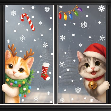 Autocollants chiots de Noël pour décorer les vitres, décorations d'ambiance de Noël, couronnes de fenêtre, boîtes cadeaux, autocollants statiques