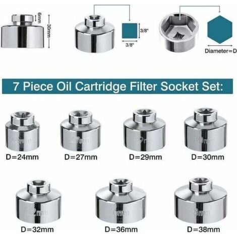 Clés à Filtre à Huile Lot de 7 - Compatibles avec BMW, Mercedes, VW (Capuchon 24mm-38mm) (1/4)