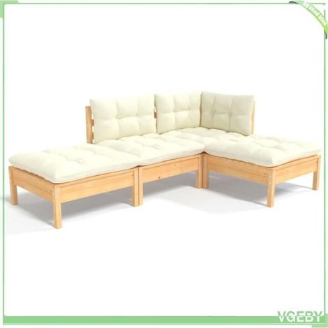 Salon de jardin - FAFEICY - 3096286 - Bois de pin massif - 4 pièces avec coussins crème - Modulable (1/5)