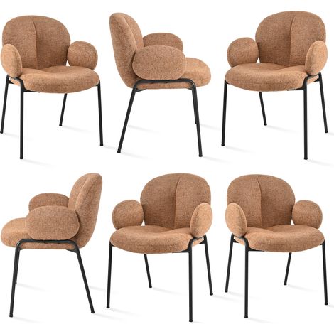 Goeurvant Chaises design élégantes à dossier courbé et pieds réglables, style scandinave - Lot de 6 - Orange Chenille