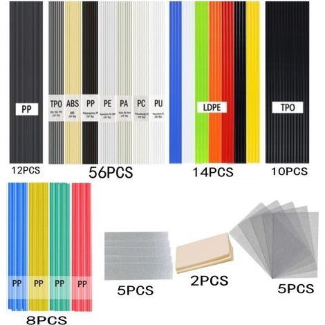Kit de soudage plastique (112 pièces) - Comprend des baguettes de soudage, une éponge et un treillis de renfort. (1/5)