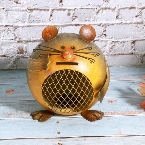 Tirelire en fer forgé en forme de souris, objet de décoration artisanale, cadeau (1/5)